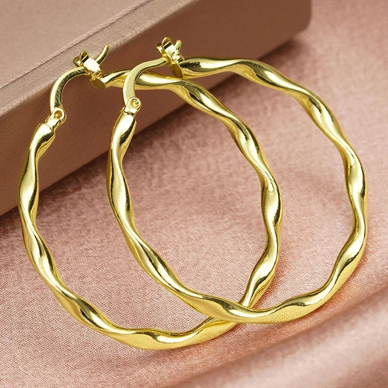 Huitan Glossy Hoop Earrings Bright Graceful Big Circle Twisty Ear Accessories for-losil