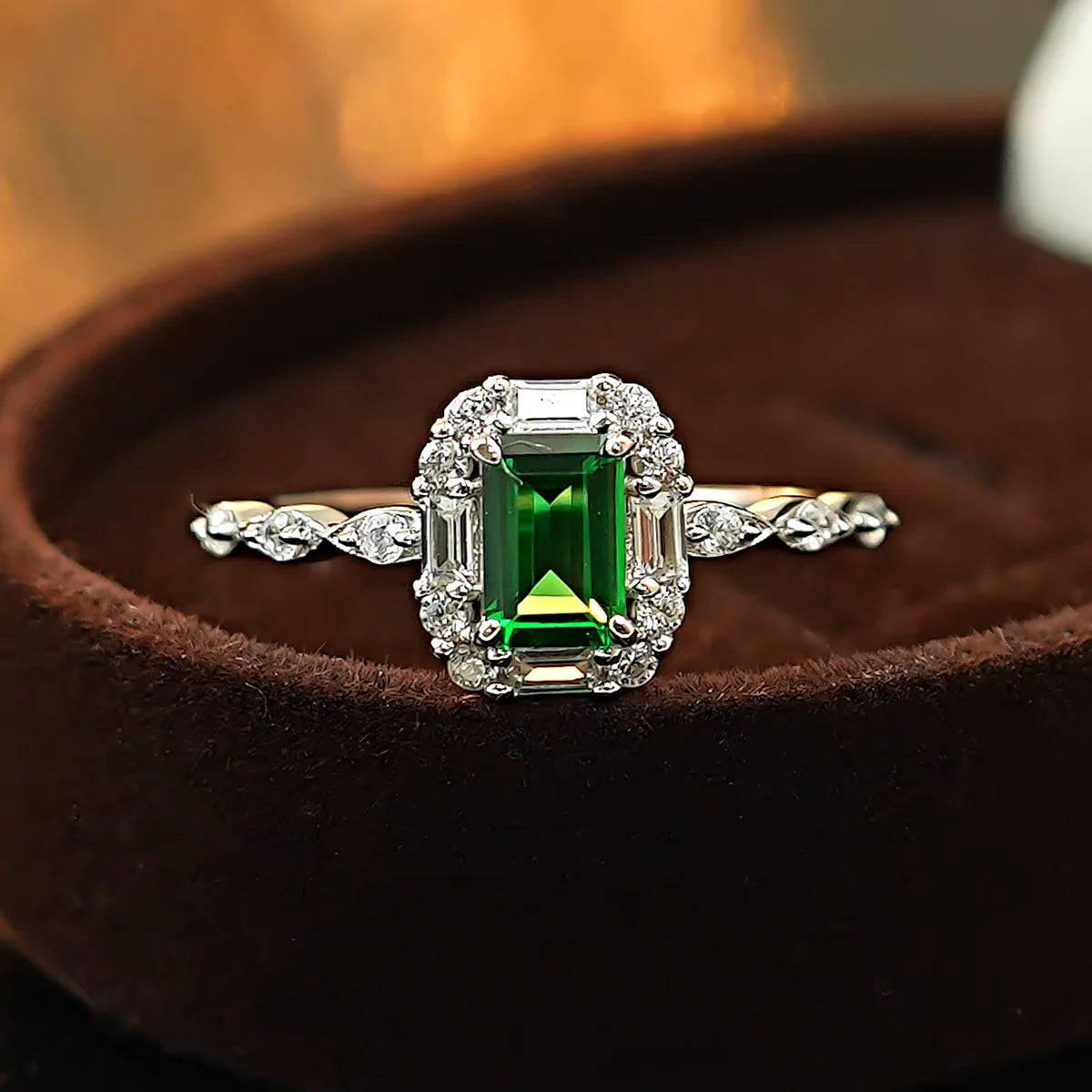 OEVAS 4*9mm Emerald Cut Zircon Ring 100% Sterling S925 Lab Diamond Wedding-losil