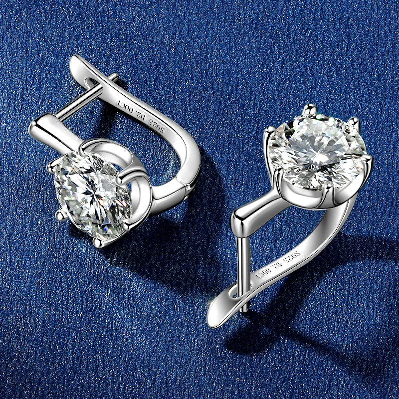 Anziw S925 8MM 2CT D Round Moissanite Solitaire Huggies Earrings Real 925-losil