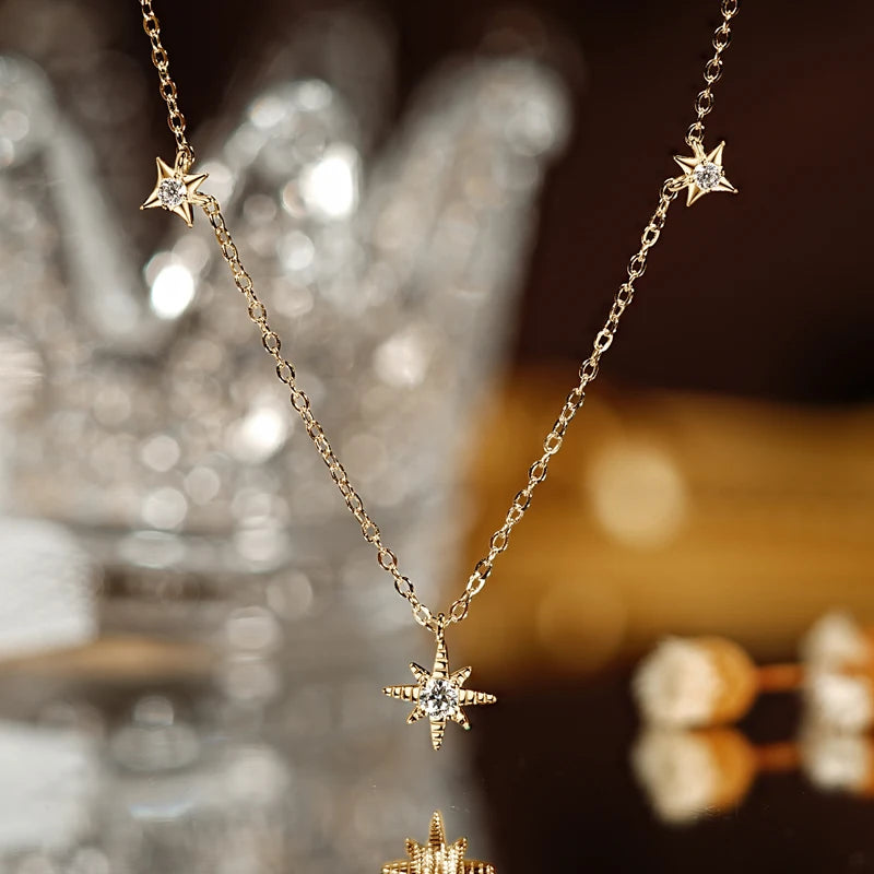 Anziw 100% 925 Silver Guide Star Pendant Necklace Certified 3mm&2mm Moissanite Charm-losil