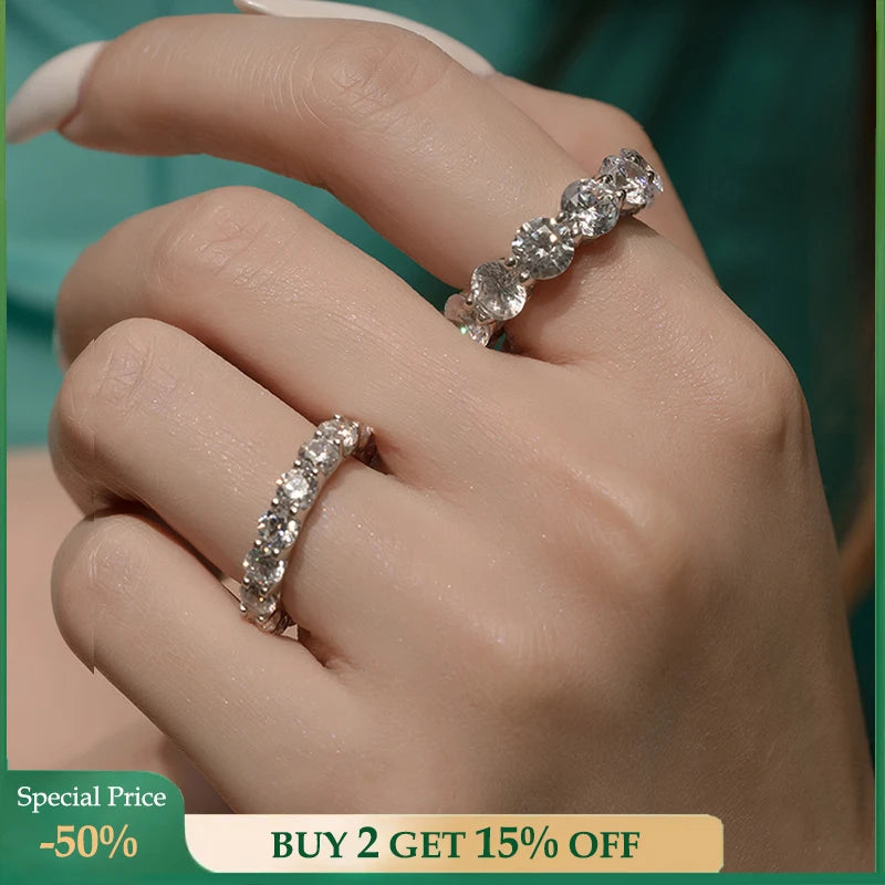 100% Real Silver 925 Full Eternity Ring for Women Simulated Diamond Engagement-losil