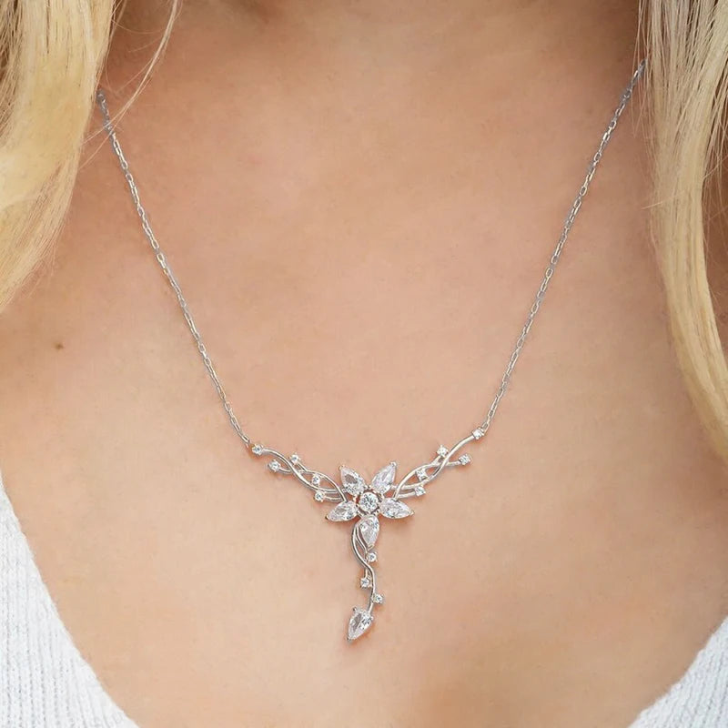 Anziw 2026 New 5A Cubic Zirconia Floral-Style Necklace for Women Wedding Engagement-losil