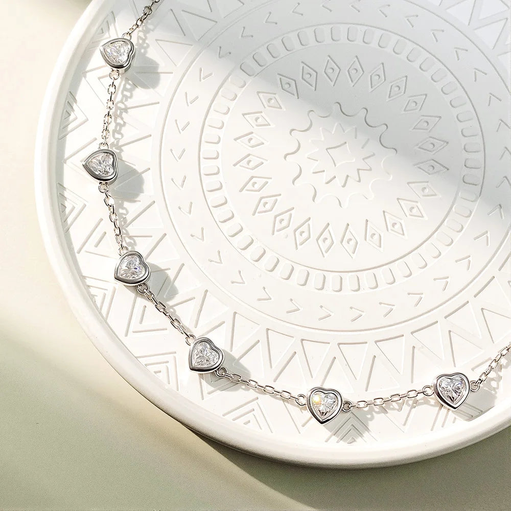 OEVAS 4MM Heart Moissanite Bracelets S925 Silver plated 18K gold Sparkling Wedding-losil