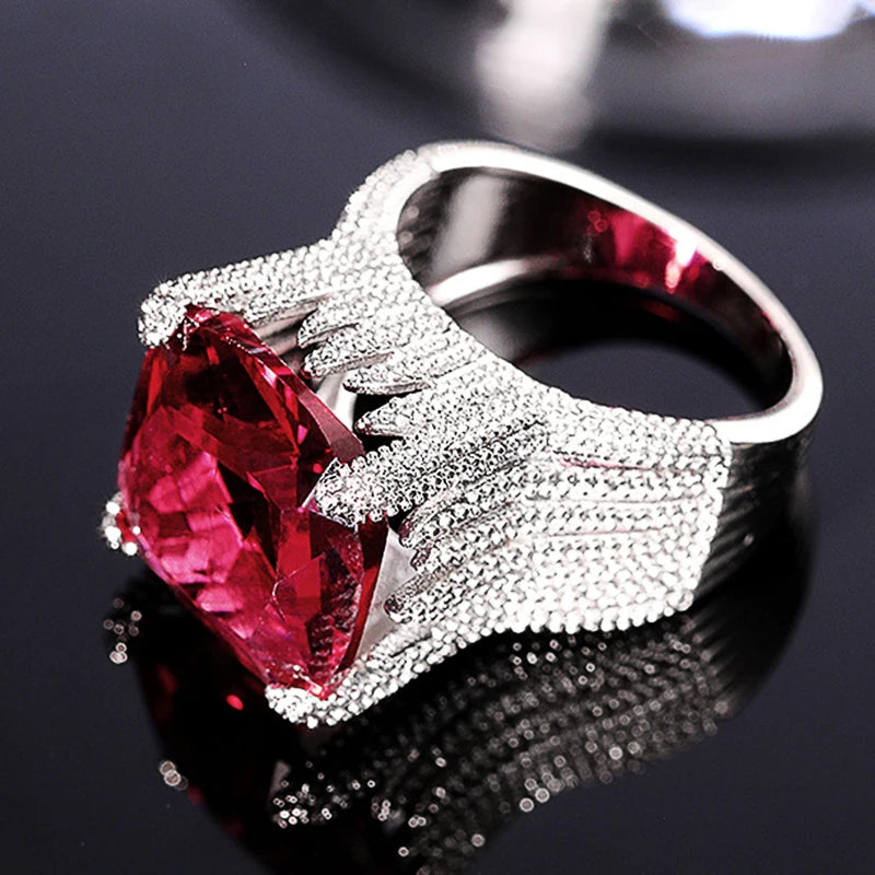 Huitan Gorgeous Square Dark Red Cubic Zirconia Rings for Women Wedding Engagement-losil