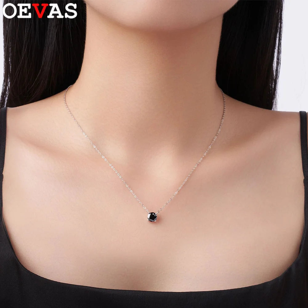 OEVAS 1CT/2CT Black Moissanite Pendant Necklace For Women 100% S925 Silver VVS1-losil