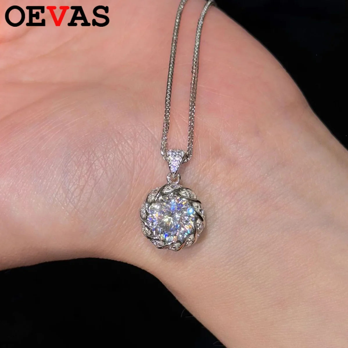 OEVAS Oval Cut 3CT 100% Real Moissanite Necklace for Women 925 Sterling-losil