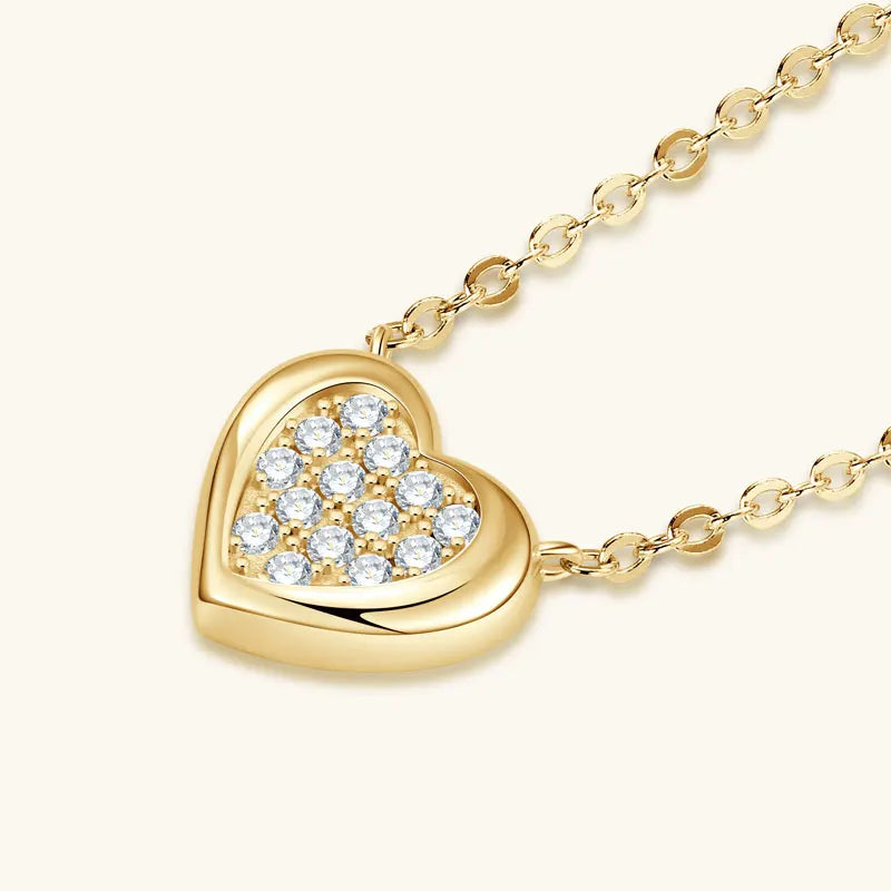 Anziw Love Heart Full Moissanite Solitaire Pendant Necklace for Women 925 Silver-losil