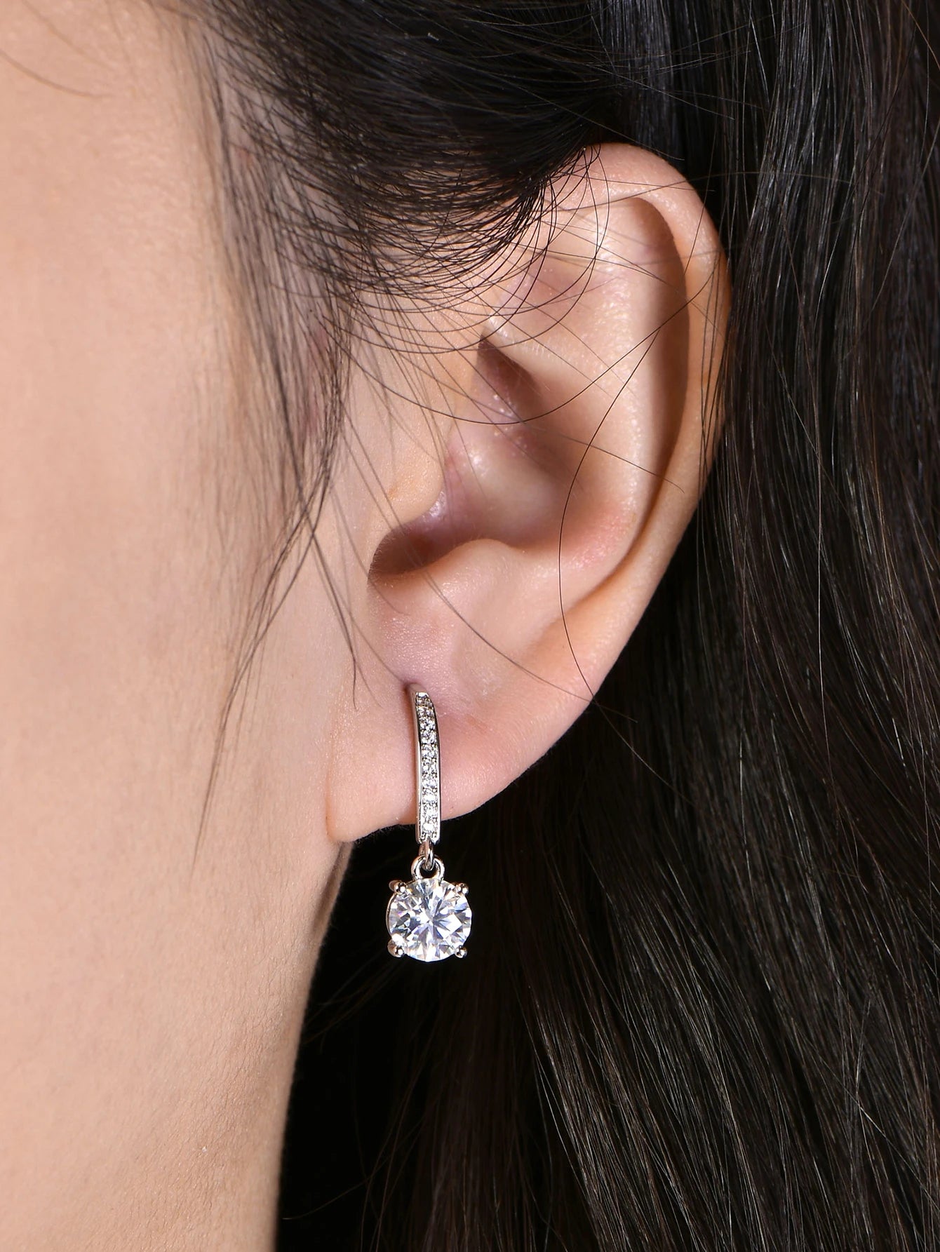 Anziw 14k Gold Filled 6.5mm 1ct Round D Moissanite Drop Hook Classic-losil