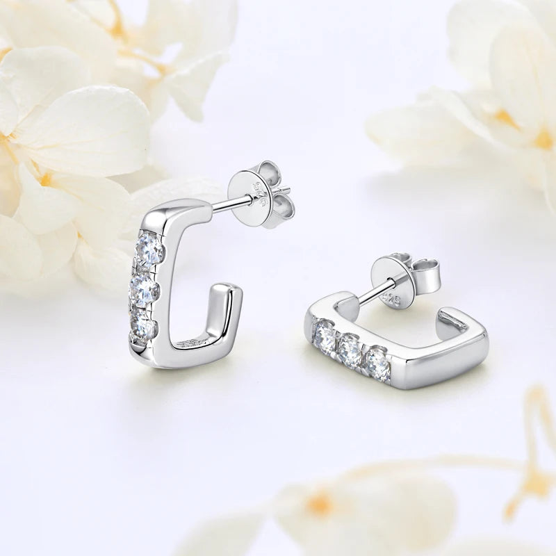 Anziw Versatile C shape Open Earrings Stud 925 Silver Piercing Earring 0.1ct-losil