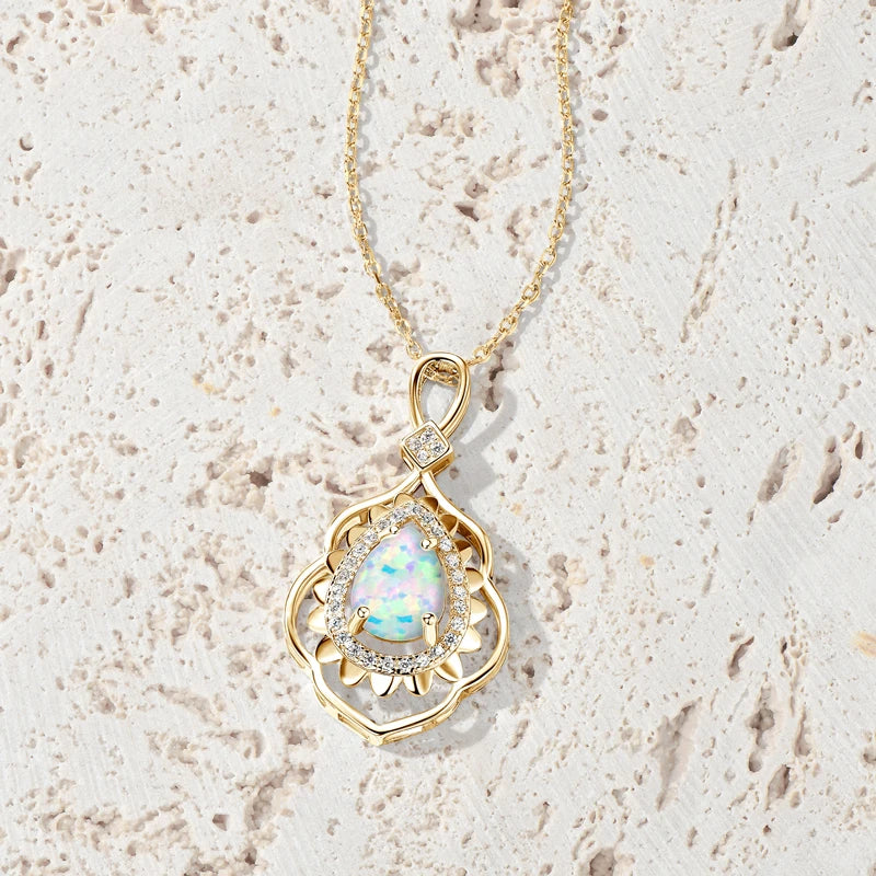 Luxury Artificial White Opal Pendant Necklace for Women 925 Silver Oval Pear-losil