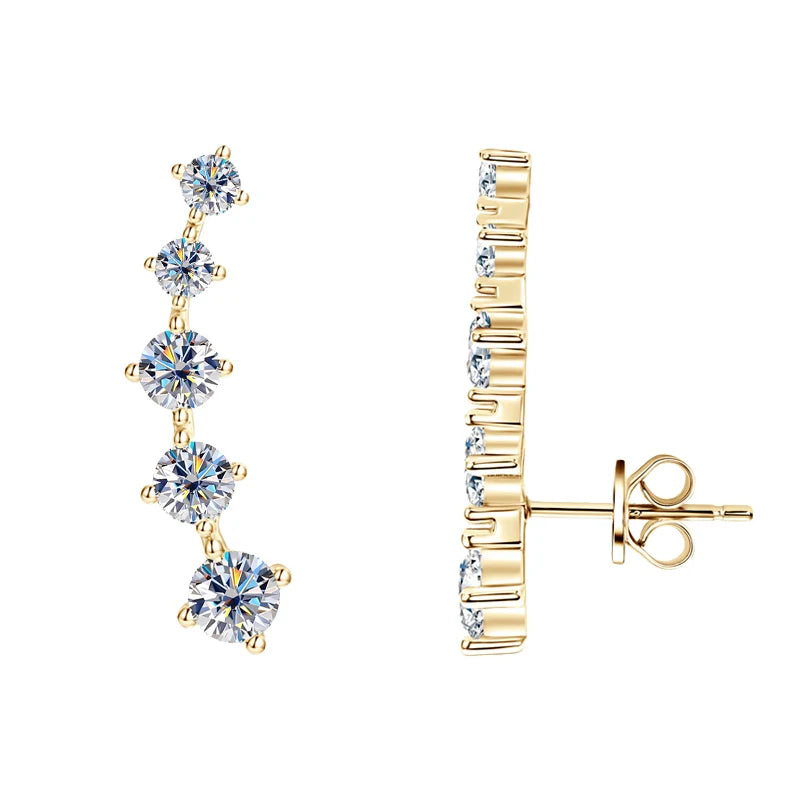 Anziw 4.5mm&4mm&3mm All Moissanite Earrings Climber for Women Men 925 Silver Stud-losil