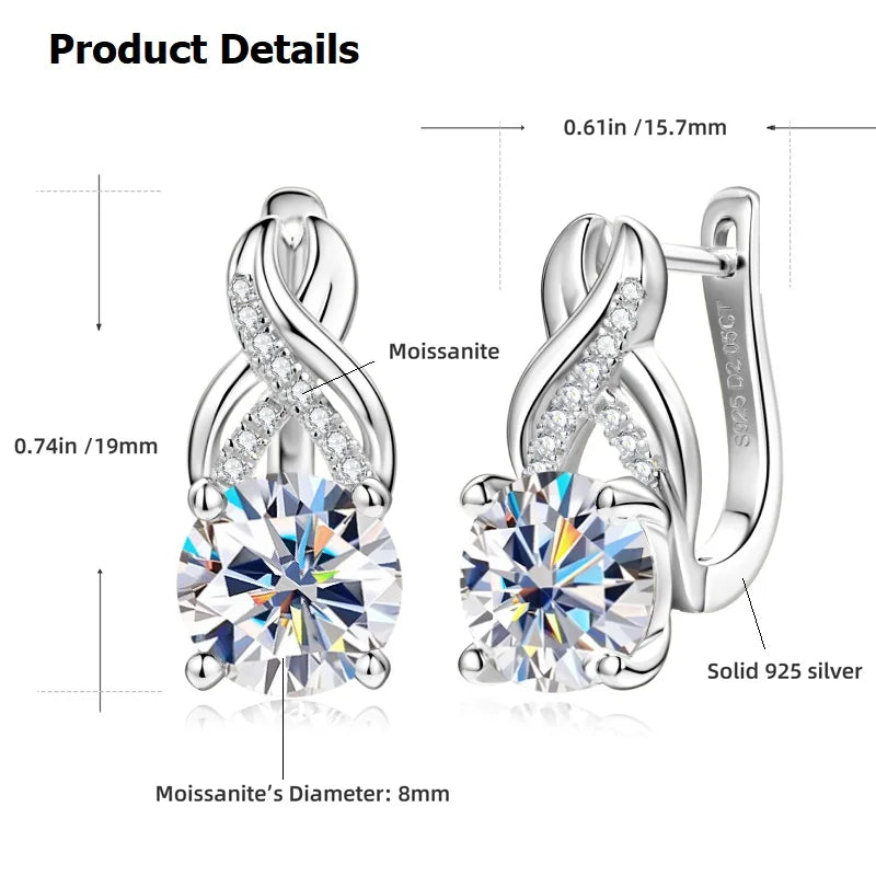 Real 925 Sterling Silver Infinity Hoop Earrings for Women 4.10ctw. Moissanite Drop-losil