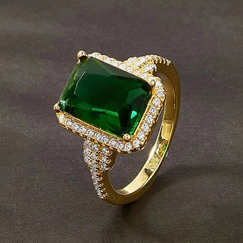 Huitan Green Cubic Zirconia Gold Color Rings for Women Wedding Anniversary Party-losil
