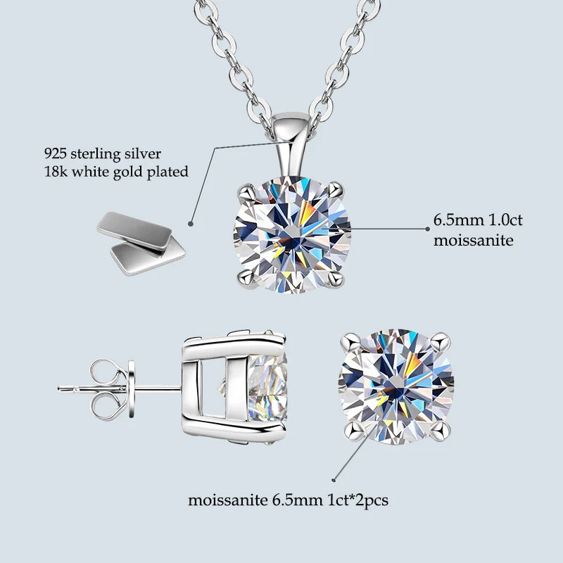 Anziw 18K Gold Plated Jewelry Set 3.0ctw D Color Round Moissanite Real-losil