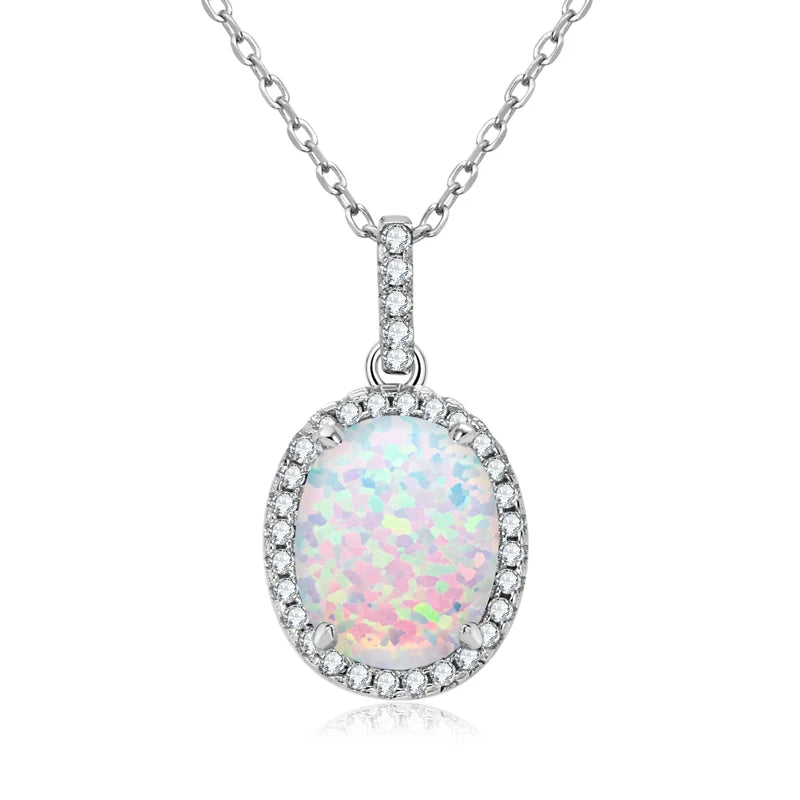 Luxury Artificial White Opal Pendant Necklace for Women 925 Silver Oval Pear-losil