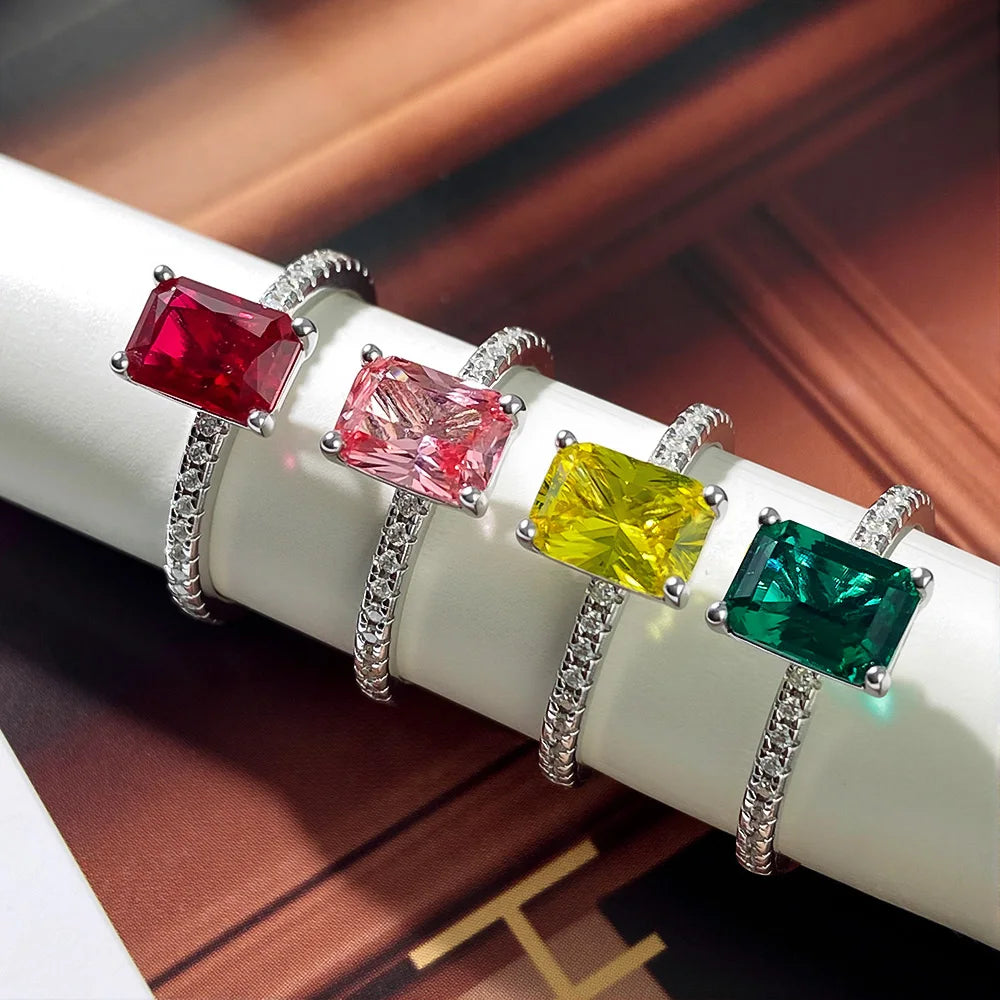 OEVAS 1CT Lab Grown Ruby/Yellow Sapphire/Emerald Ring S925 Sterling Silver with Moissanite-losil