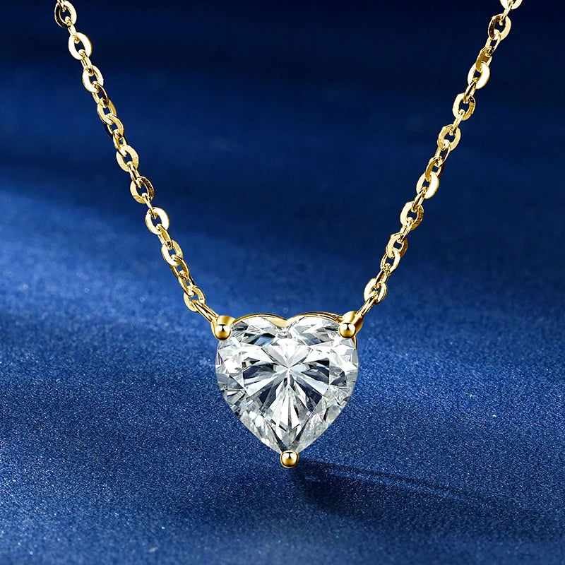Anziw 1-2Carat Heart Moissanite Pendant Necklaces for Woman S925 Silver Solitaire Diamond-losil