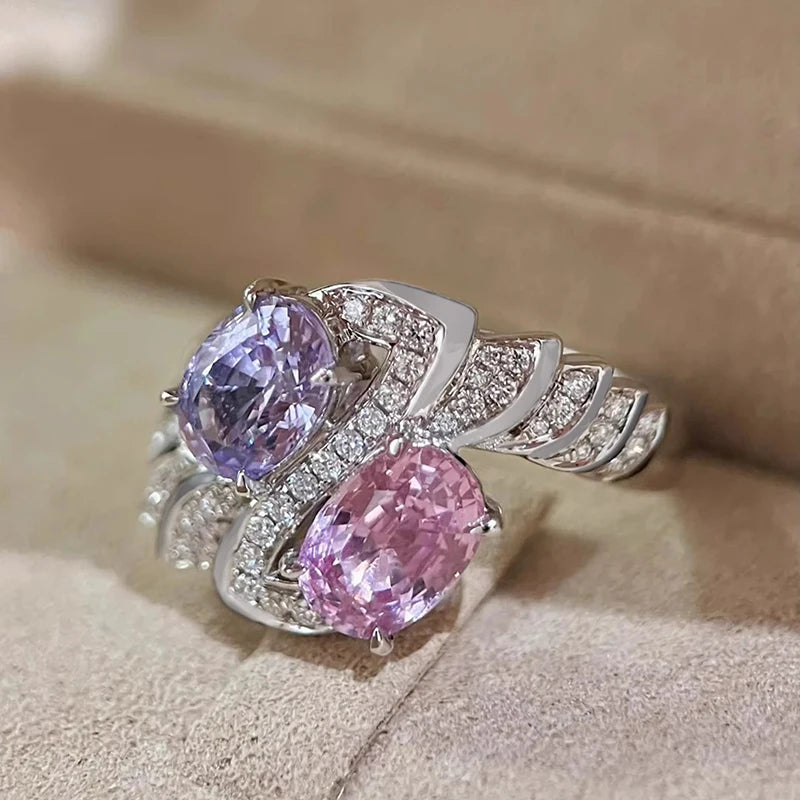 Huitan Charming Purple/Pink Cubic Zirconia Women Rings Romantic Bridal Wedding Accessories Sparkling-losil
