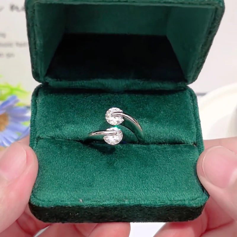 Anziw 2025 Two-stone Ring Moissanite 1CT 6.5MM 925 Sterling Silver Rings for-losil