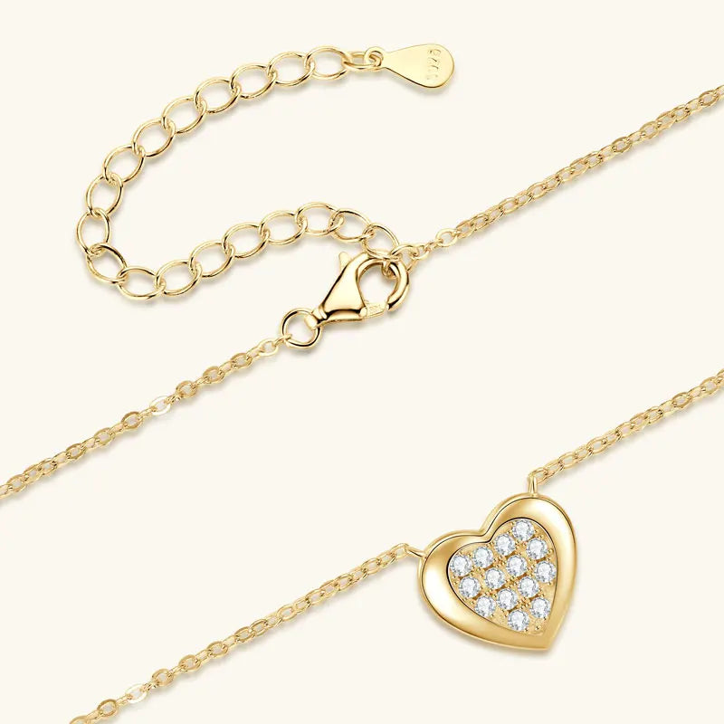 Anziw Love Heart Full Moissanite Solitaire Pendant Necklace for Women 925 Silver-losil