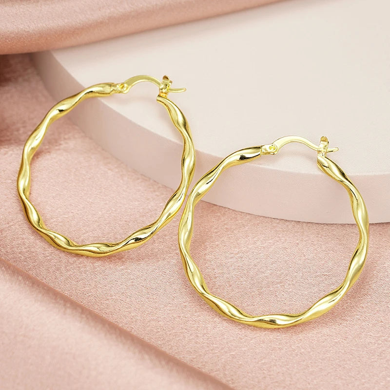 Huitan Glossy Hoop Earrings Bright Graceful Big Circle Twisty Ear Accessories for-losil