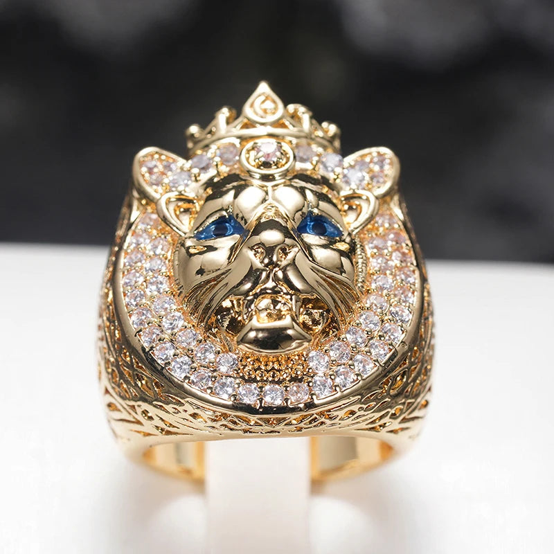 Huitan Luxury Lion King Crown Ring for Women Chic Brilliant Gorgeous Stylish-losil