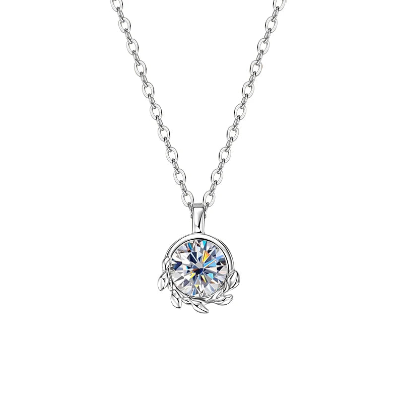 Anziw 6.5mm 1ct D Moissanite Olive Leaf Pendant Necklace for Women Real-losil