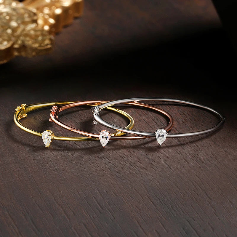 OEVAS Certified 1CT Pear Cut Moissanite Bangles S925 Silver Solitaire Lab Diamond-losil