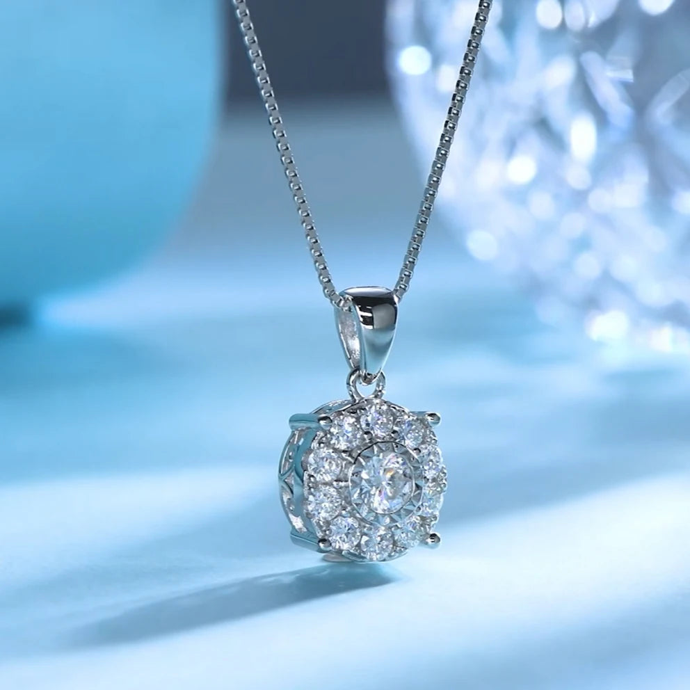 Anziw 1CT Full Moissanite Pendant Necklace for Women 925 Silver Chain 6.5mm-losil