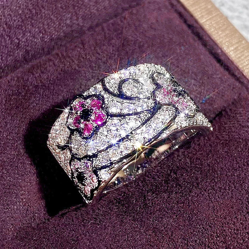 Huitan Shinning Flower Design Finger Ring Female Luxury Lady Aesthetic Fashion Jewelry-losil