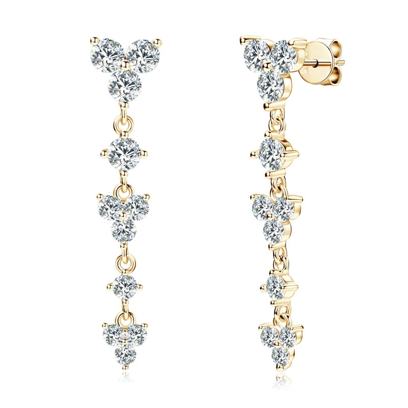 Real 925 Silver 4mm D Color Moissanite Long Drop Earrings Piercing Studs-losil