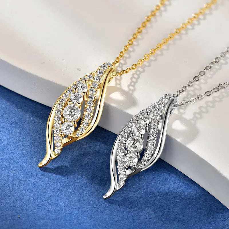 Anziw 2025 Luxury Moissanite Pendant Necklaces for Women 925 Silver Leaf Shape-losil
