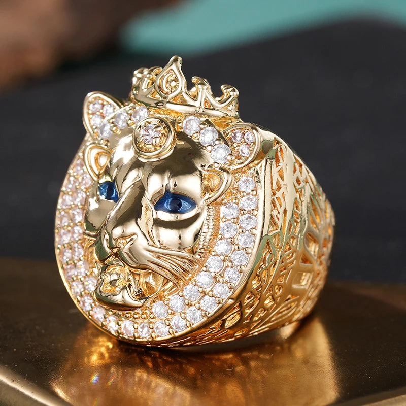 Huitan Luxury Lion King Crown Ring for Women Chic Brilliant Gorgeous Stylish-losil