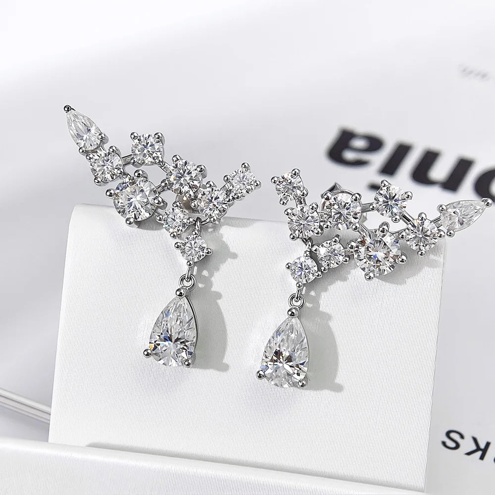 OEVAS Full Moissanite Water droplet Earring 100% 925 Silver Earrings For Women-losil