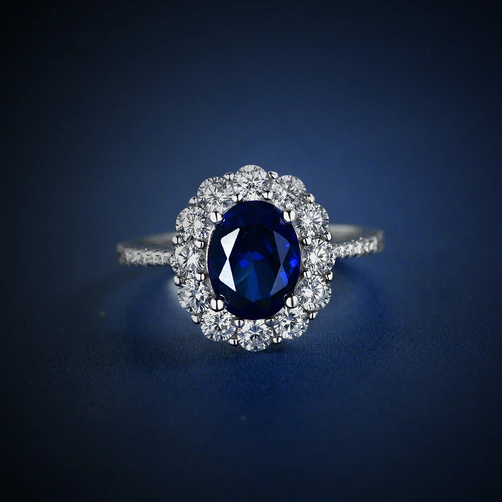 OEVAS 100% 925 Sterling Silver Sparkling 7*9mm Sapphire High Carbon Diamond Bridal-losil