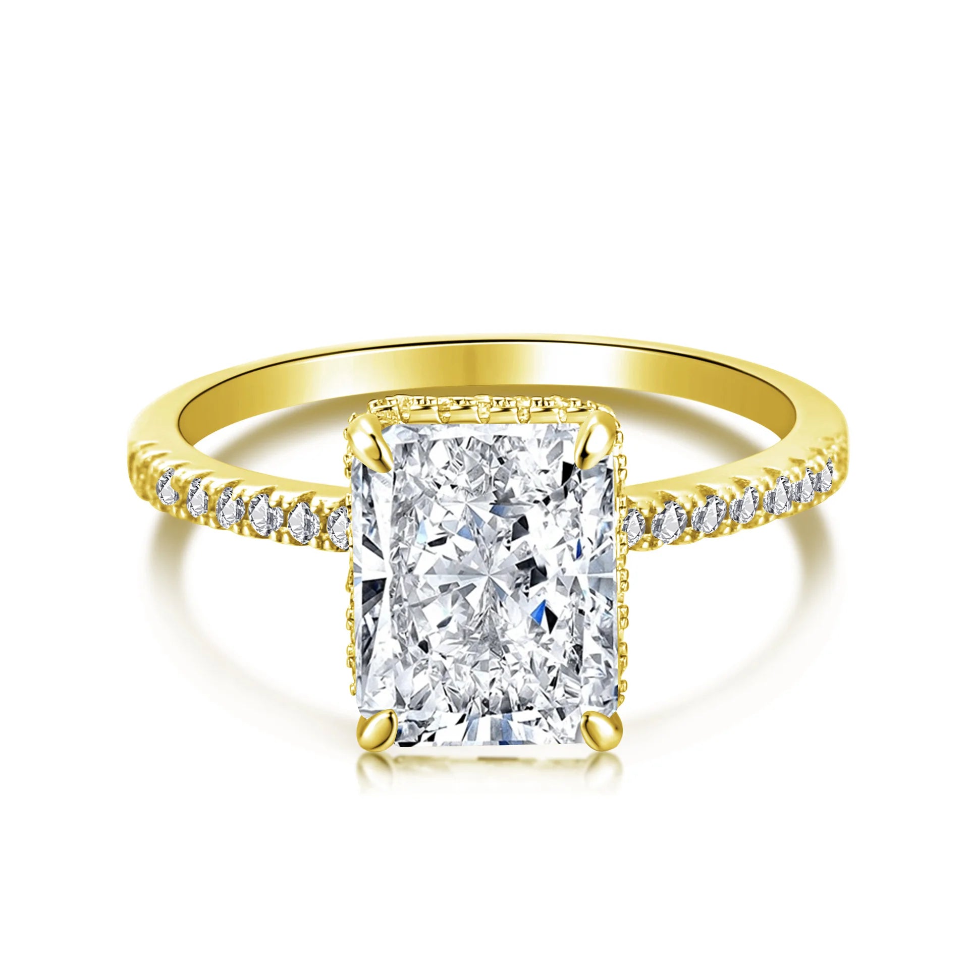OEVAS 8*10mm Yellow Pink High Carbon Diamond Rings 100% 925 Sterling Silver-losil