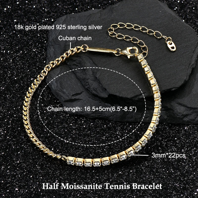 Anziw 3mm 5mm D VVS1 Moissanite Tennis Bracelet Plated 18k White Gold-losil