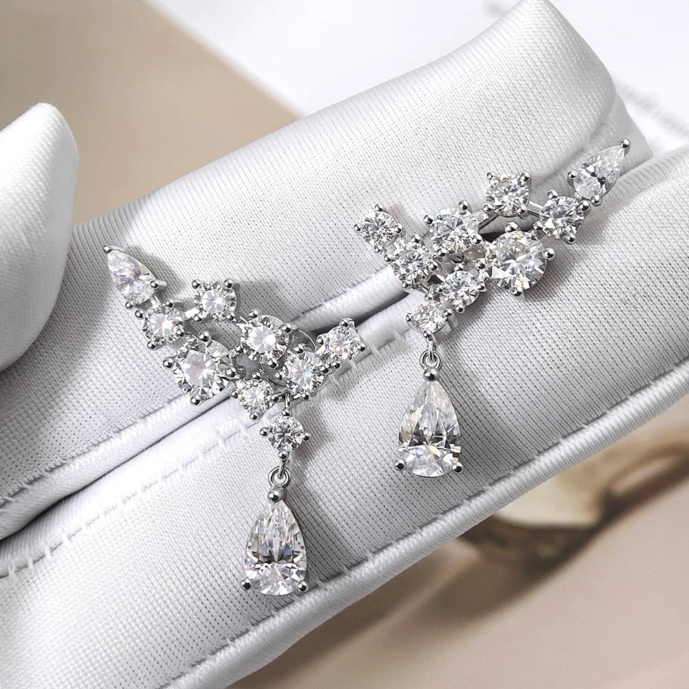 OEVAS Full Moissanite Water droplet Earring 100% 925 Silver Earrings For Women-losil