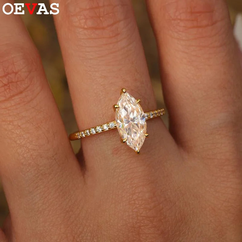 OEVAS 2ct D VVS1 Marquise Cut Moissanite Ring 100% S925 Silver Plate-losil