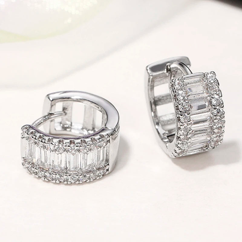 Huitan Fashion Women's Hoop Earrings with Sparkling Cubic Zirconia Fancy Female Ear-losil