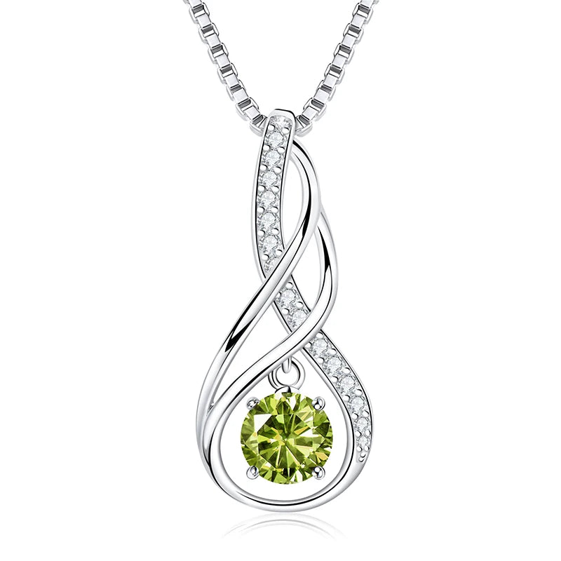12 Birthstone Infinity Pendant Necklace for Women 925 Silver Colorful Gemstone 6.5mm-losil