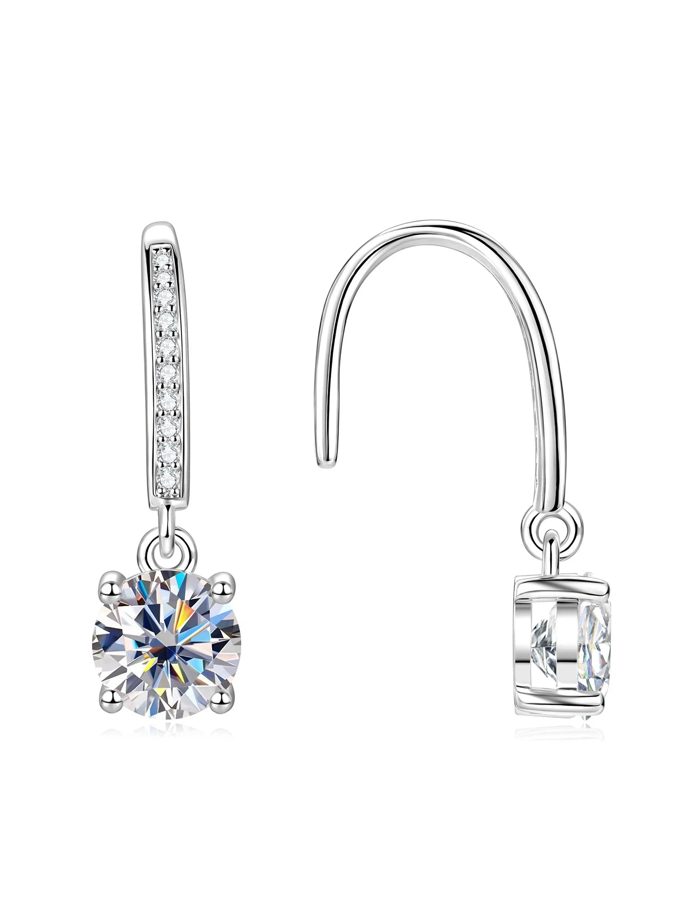 Anziw 14k Gold Filled 6.5mm 1ct Round D Moissanite Drop Hook Classic-losil