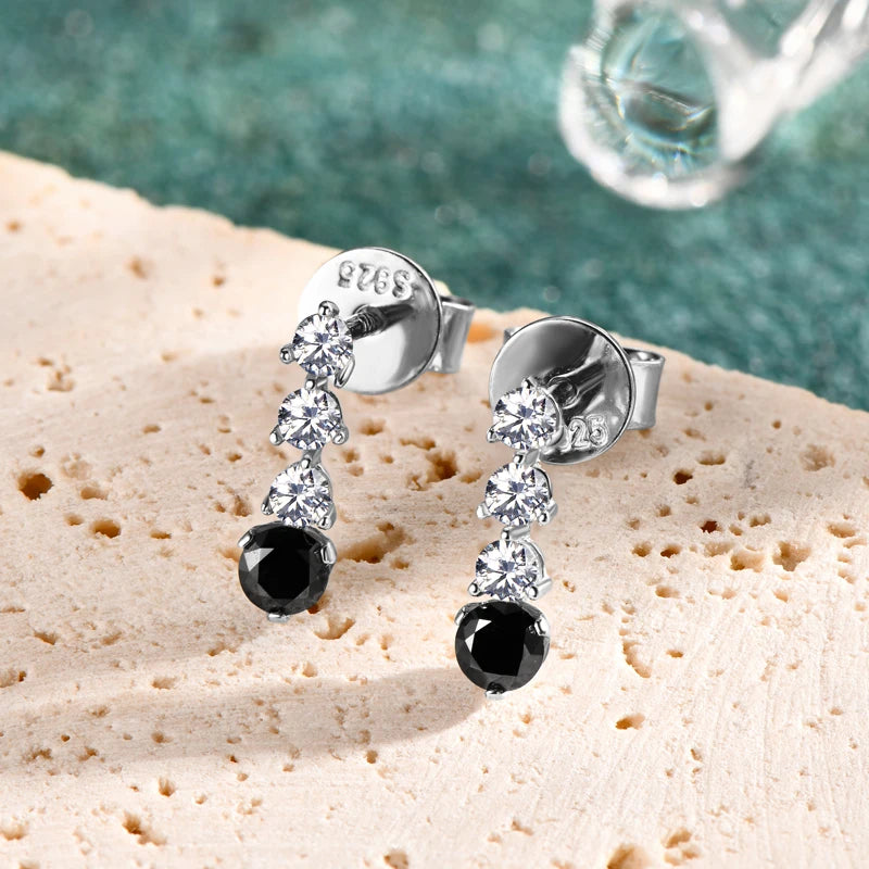 Anziw 2024 Trend 925 Silver Studs 3mm 2mm Black &White Moissanite Drop-losil