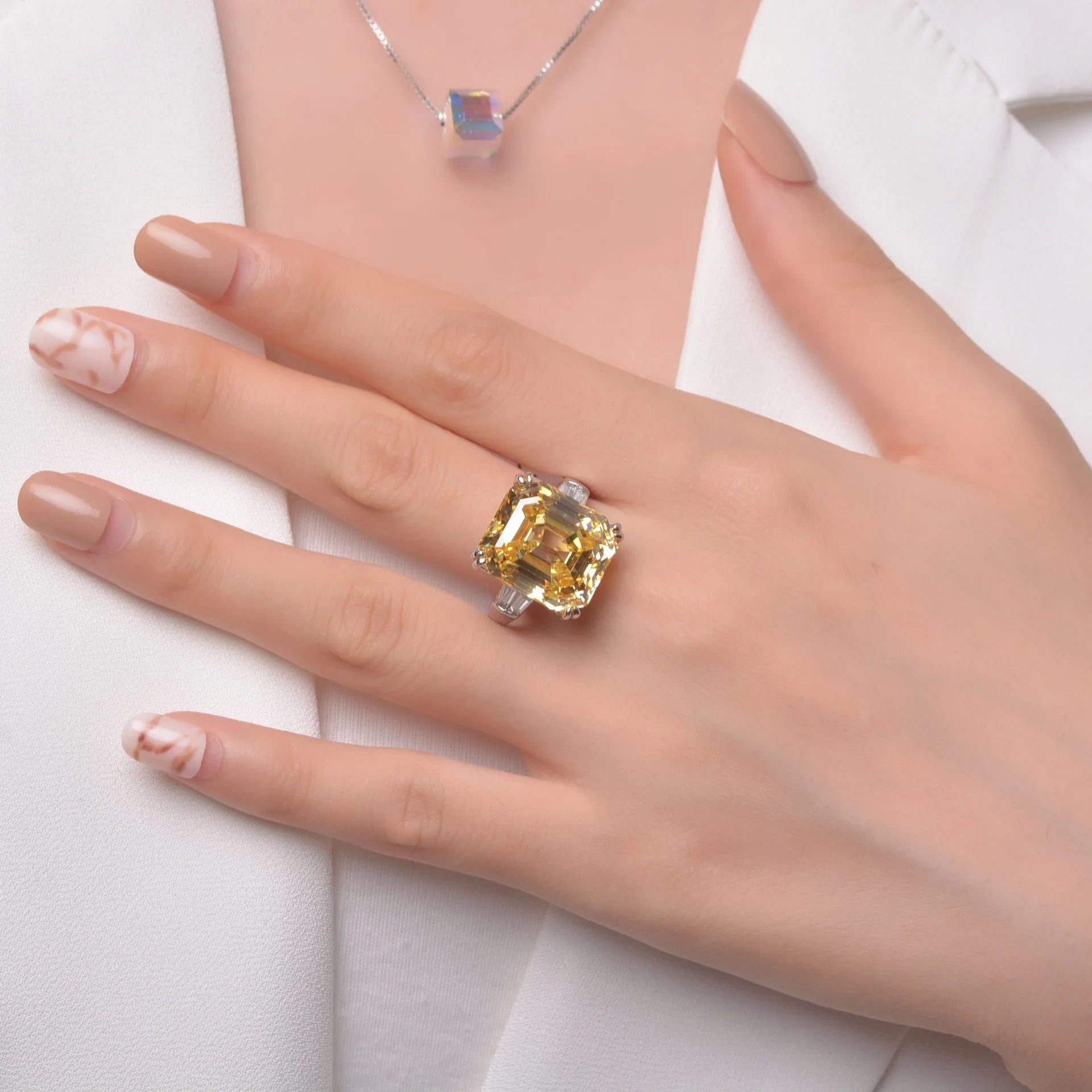 OEVAS 100% S925 Sterling Silver Luxury Square Pink Yellow White High Carbon-losil