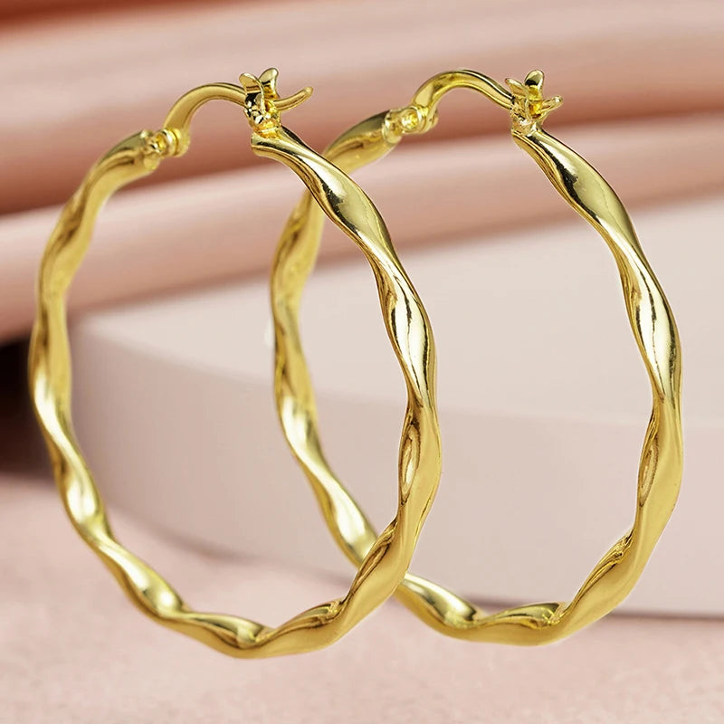 Huitan Glossy Hoop Earrings Bright Graceful Big Circle Twisty Ear Accessories for-losil
