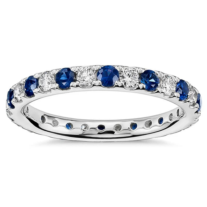 Huitan Round Thin Rings with Blue/White CZ Stone for Women Simple Stylish-losil