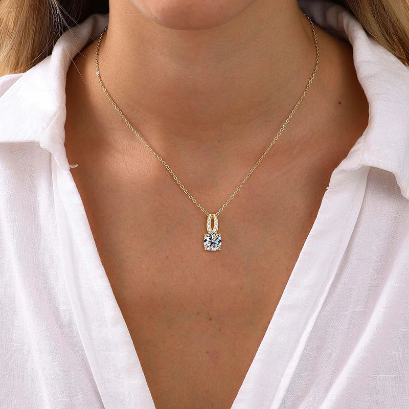 Anziw New 2.5CT D Moissanite Pendant Necklace for Women 8x8mm Cushion Cut-losil