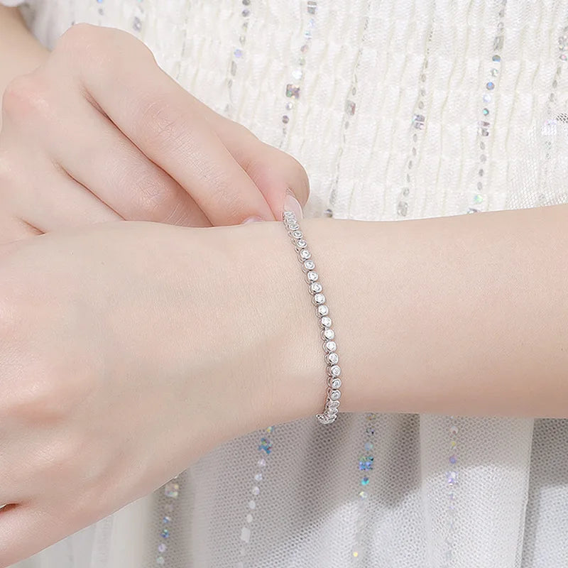OEVAS 2mm 3mm Moissanite Round Bubble Diamond Tennis Bracelets for Woman Men-losil