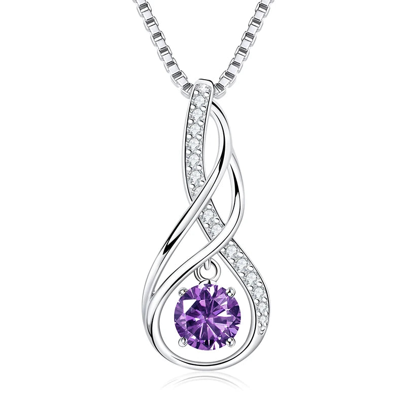 12 Birthstone Infinity Pendant Necklace for Women 925 Silver Colorful Gemstone 6.5mm-losil
