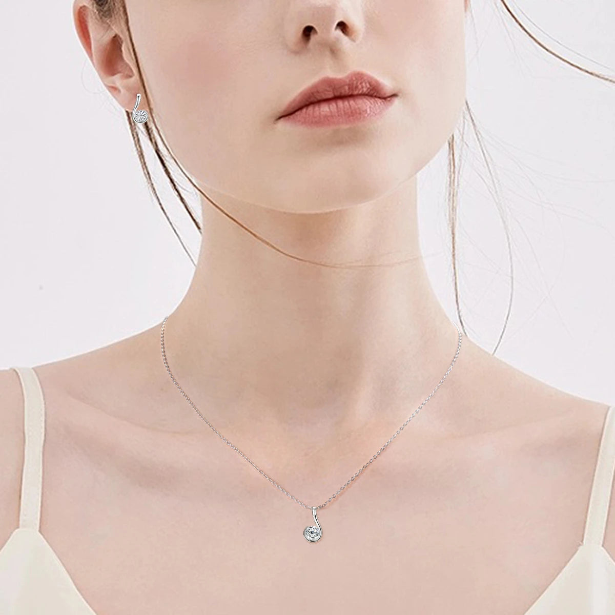 18K Gold Plated 925 Silver Teardrop Pendant Necklace Comma Stud Earrings Certified-losil